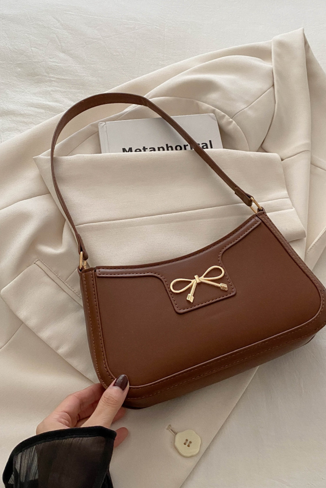 Bow Trim PU Leather Shoulder Bag - TNT Trends