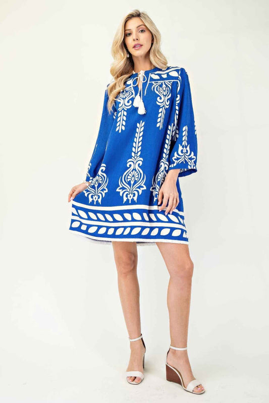 Printed Dress With Tassel Tie
