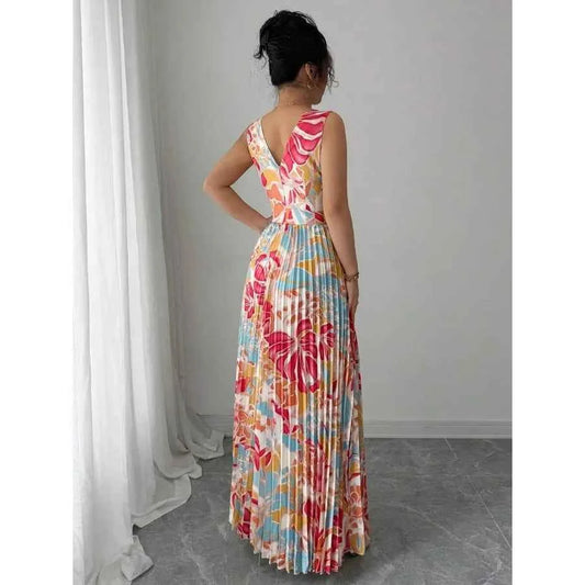 V-Neck Floral Dress with Slit