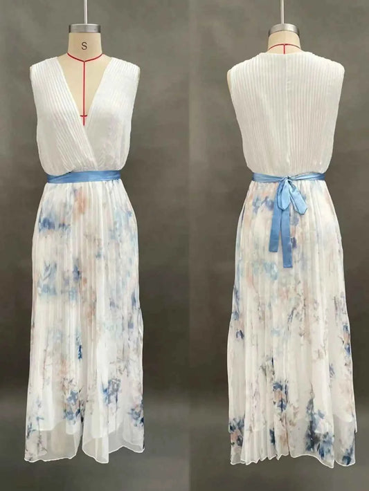 Printed Sleeveless Flowy Elegant Maxi Dress