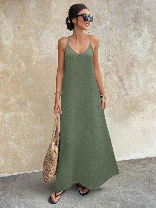 Solid Color Backless Long Elegant Dress