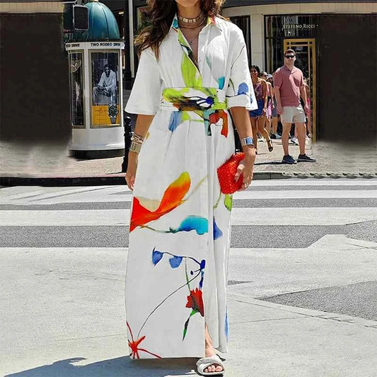 Women's Printed Maxi Shirt Dress