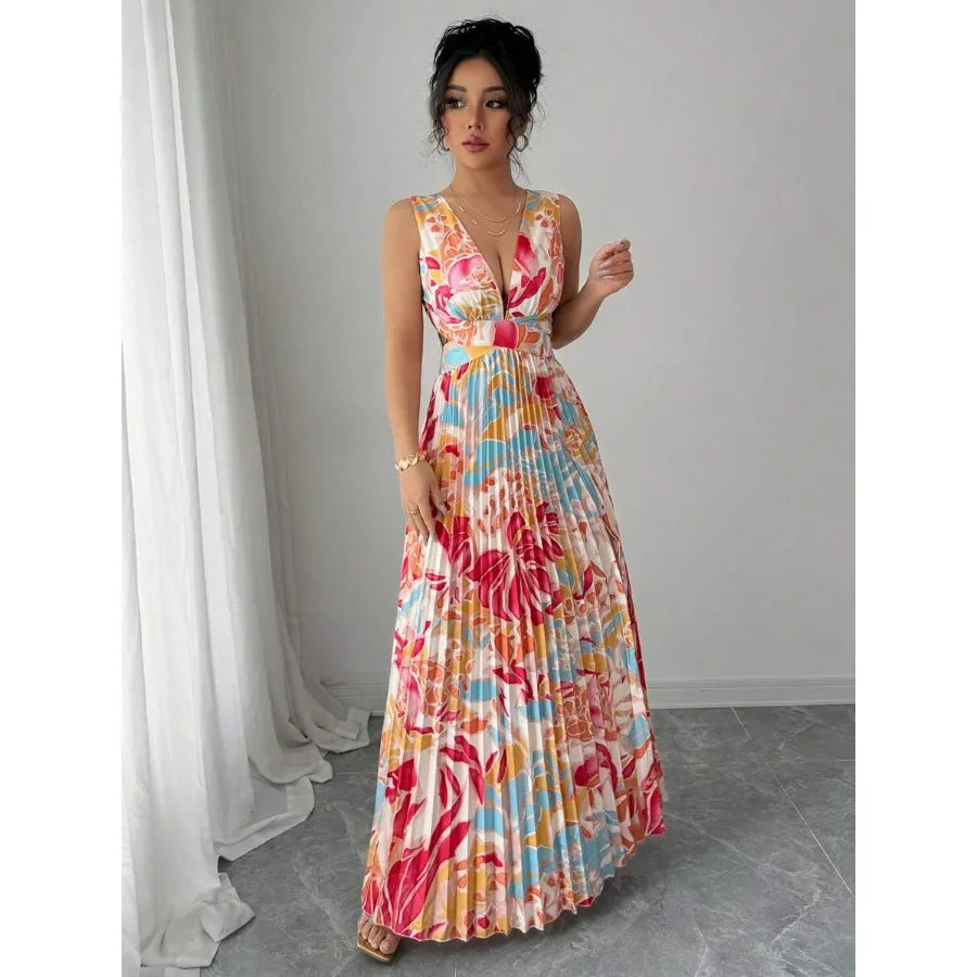 V-Neck Floral Dress with Slit