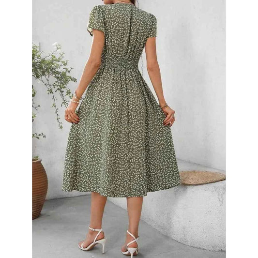 V-Neck Short Sleeve Mid-Length Dress