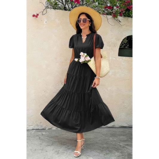 Solid Color V-Neck Dress