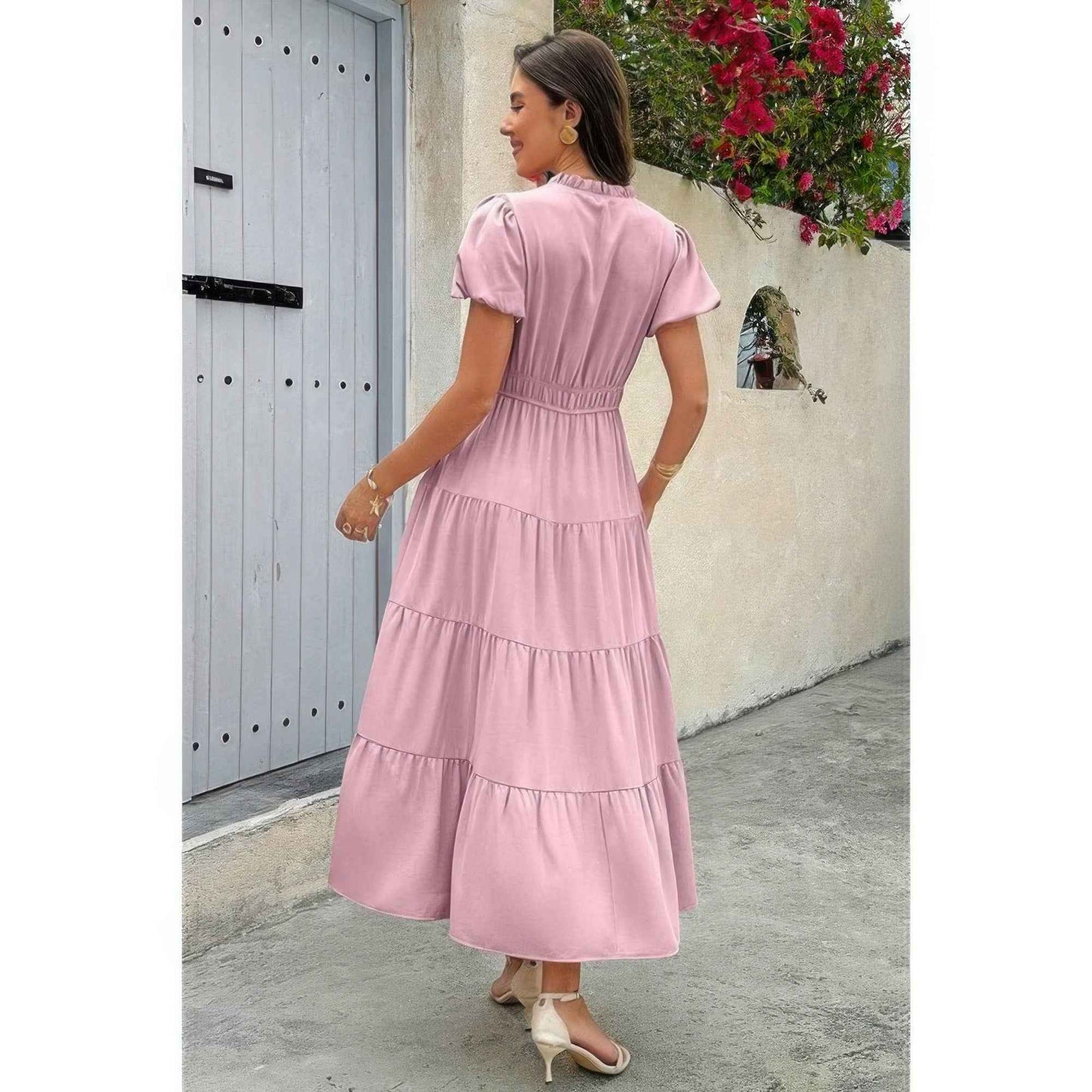 Solid Color V-Neck Dress