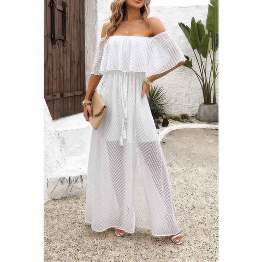 Off Shoulder Solid Ruffle Dress