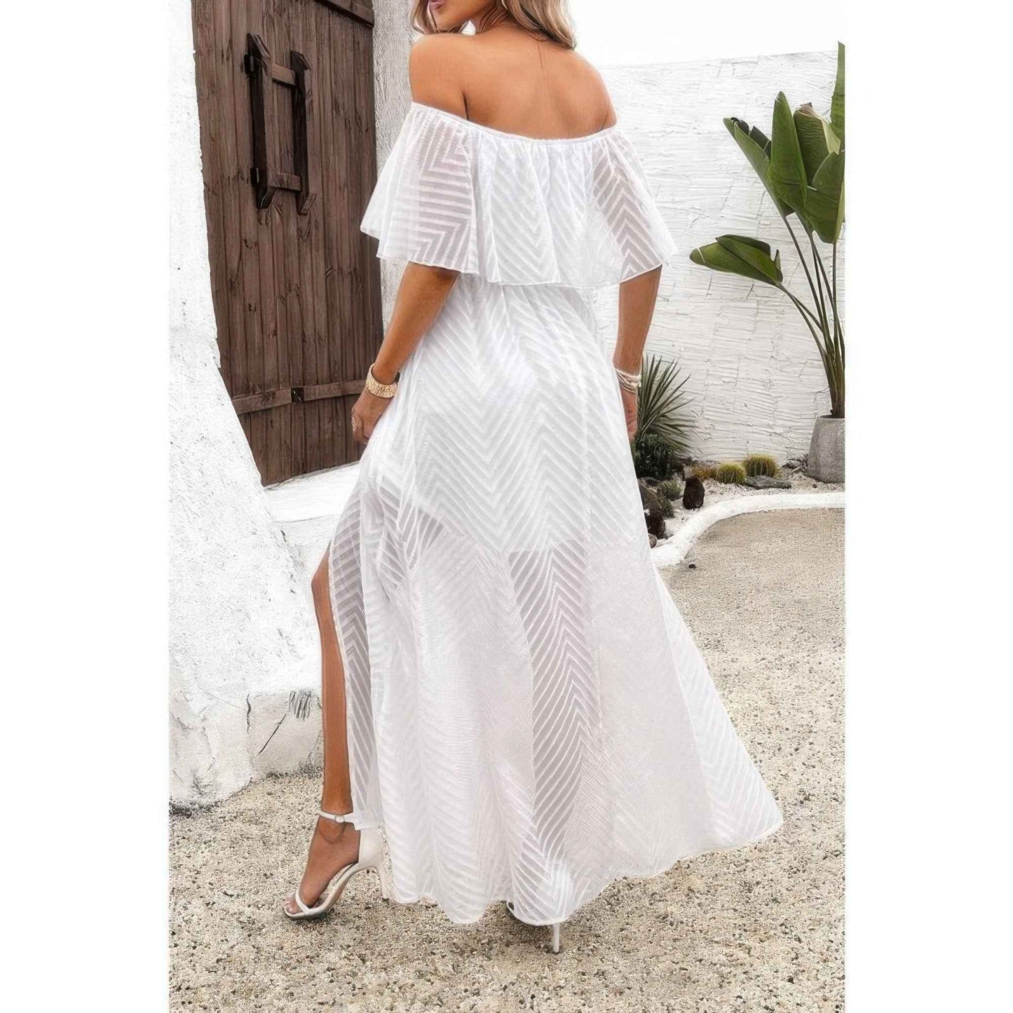 Off Shoulder Solid Ruffle Dress
