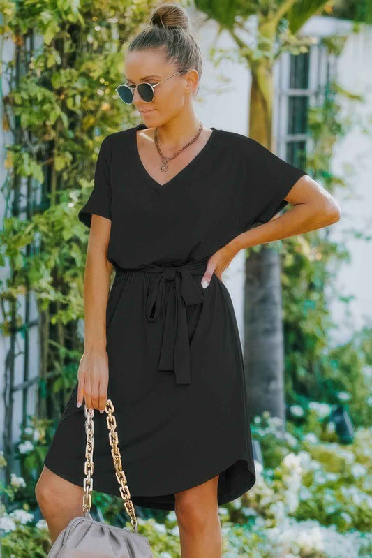 Waist Tie V-Neck Dress