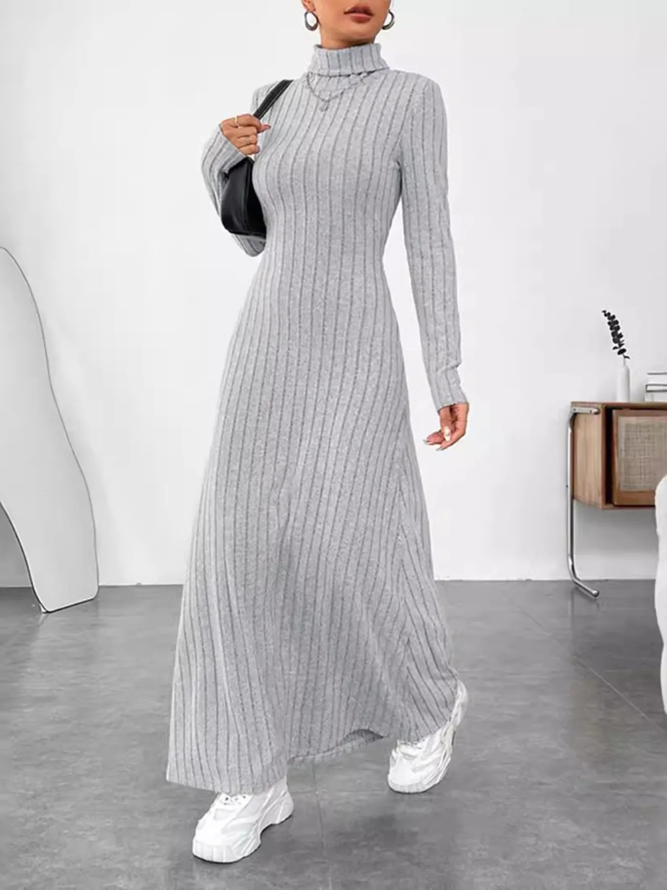 Ribbed Turtleneck Long Sleeve Maxi Knit Dress - The Nicole - Tayan Dress Co.