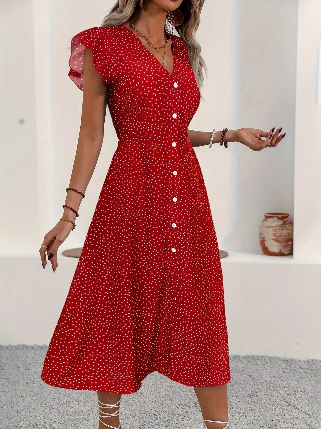 Midi Dress with Ruffle Sleeves - The Nicole - Tayan Dress Co.