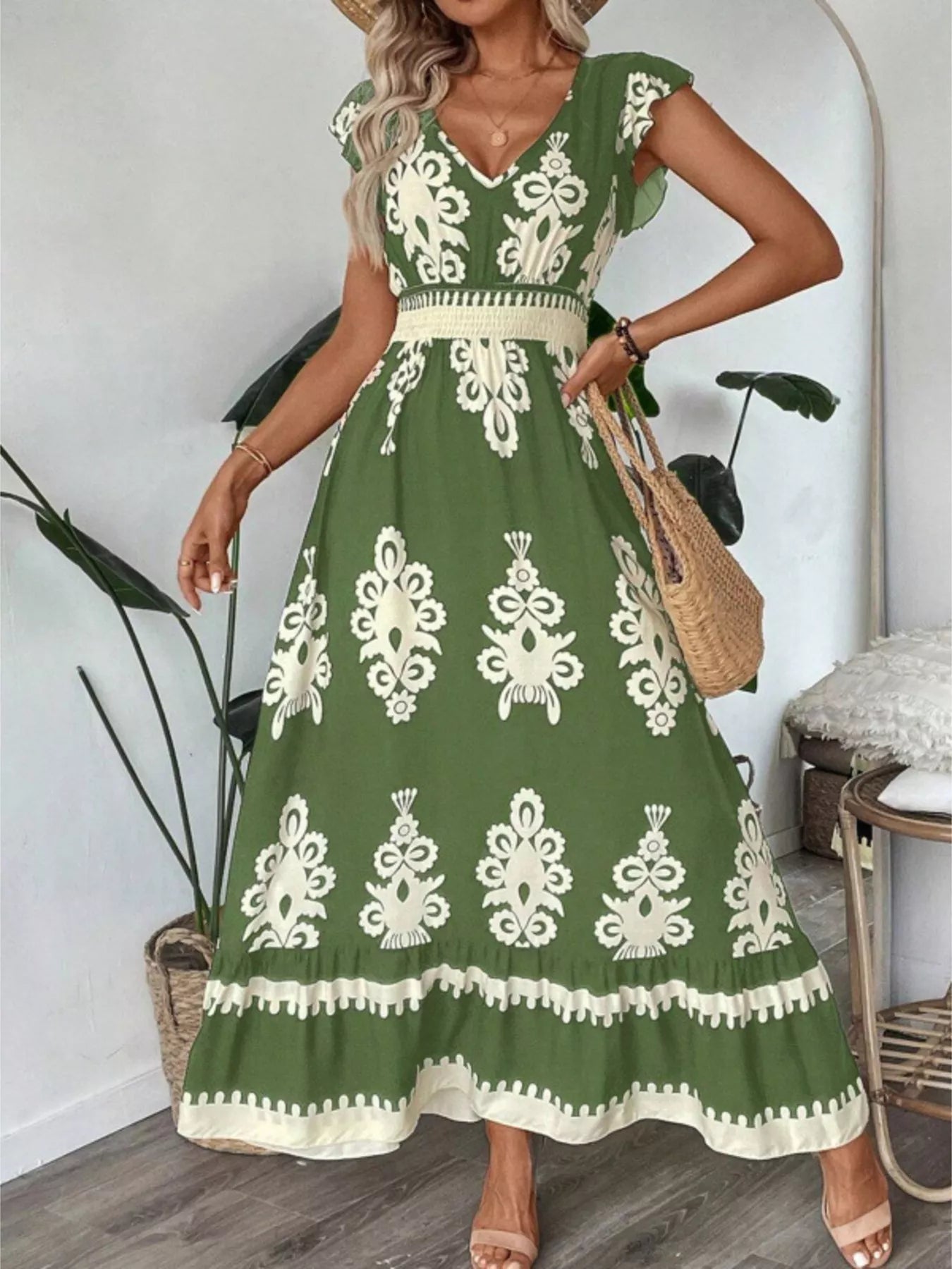 V - Neck Ruffled Sleeve Dress - The Nicole - Tayan Dress Co.