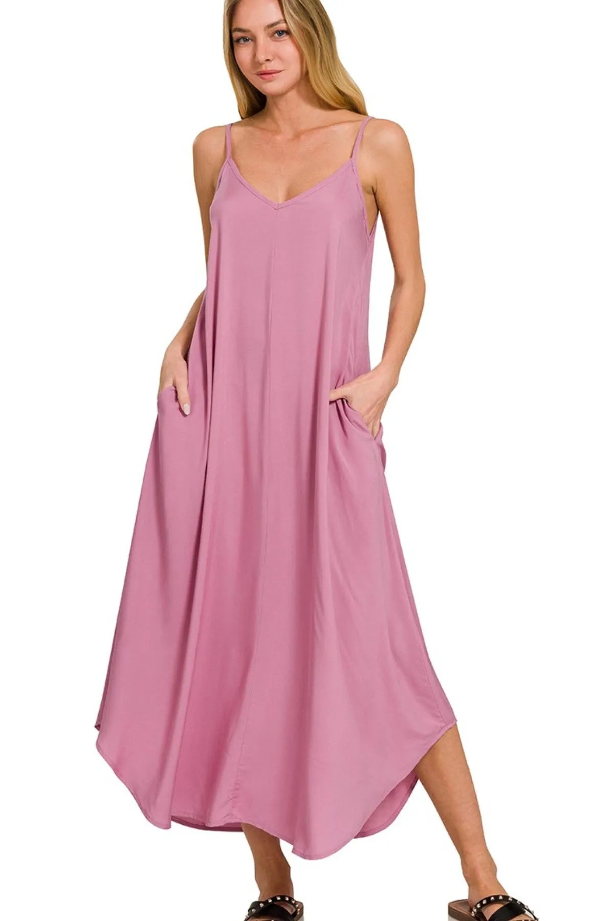 Zenana Woven Arc Hem Cami Dress With Flowy Pockets - TNT Dress Co.