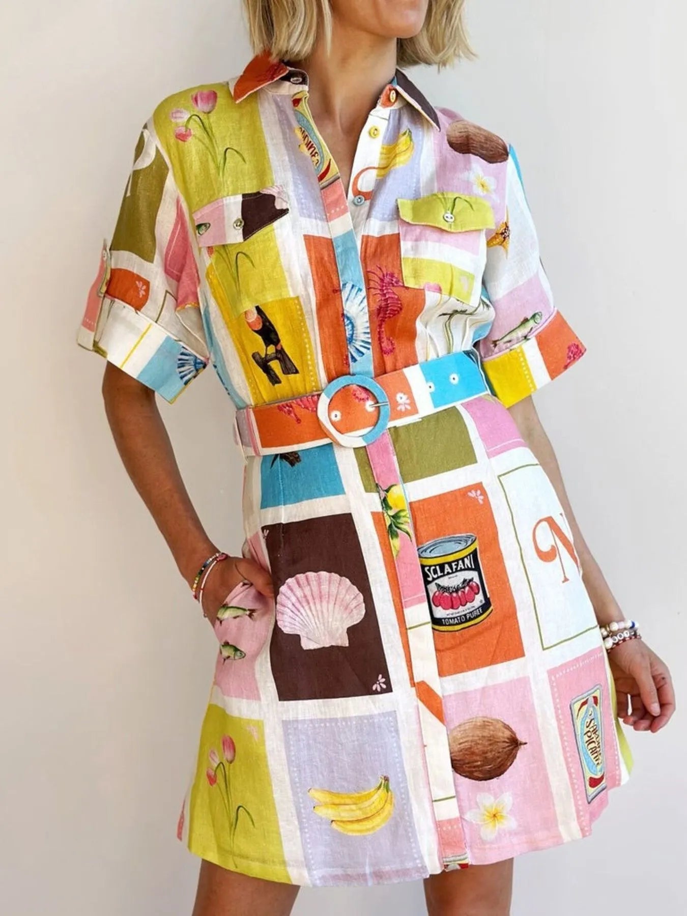 Printed Short Sleeve Shirt Dress - TNT Dress Co.