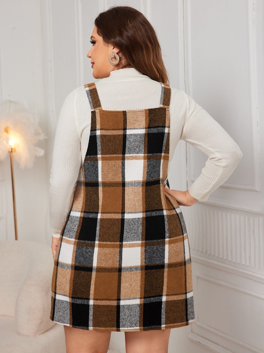 Plus Size Honey Plaid Wide Strap Overall Dress - TNT Dress Co.