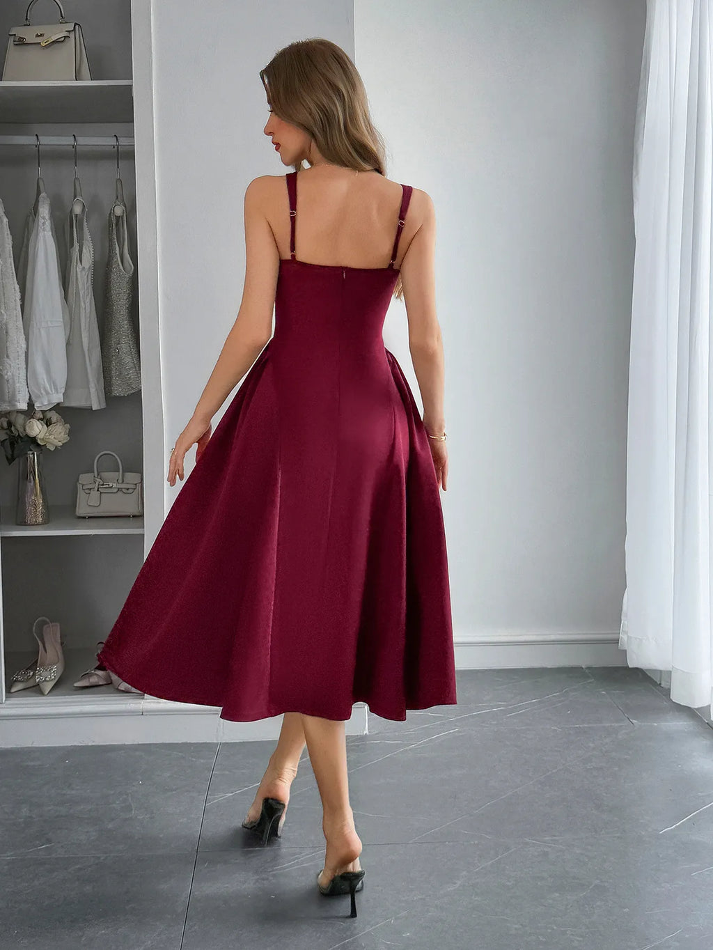 Square Neck Wide Strap Midi Dress - TNT Dress Co.