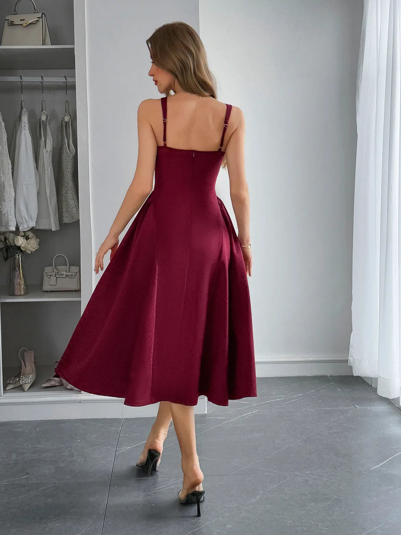 Square Neck Wide Strap Midi Dress - TNT Dress Co.