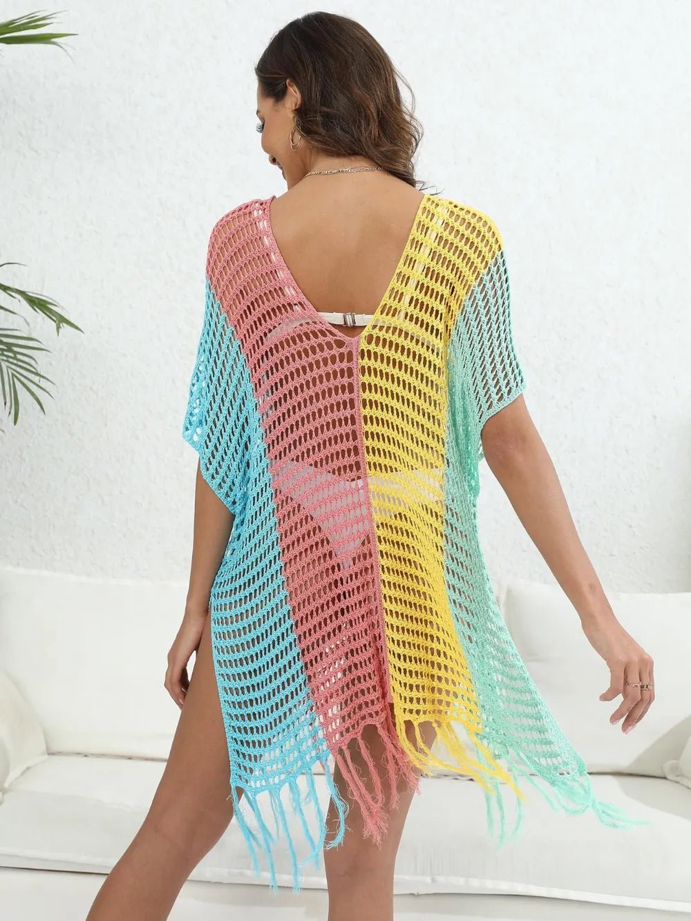 Fringe Color Block Scoop Neck Cover Up - TNT Dress Co.