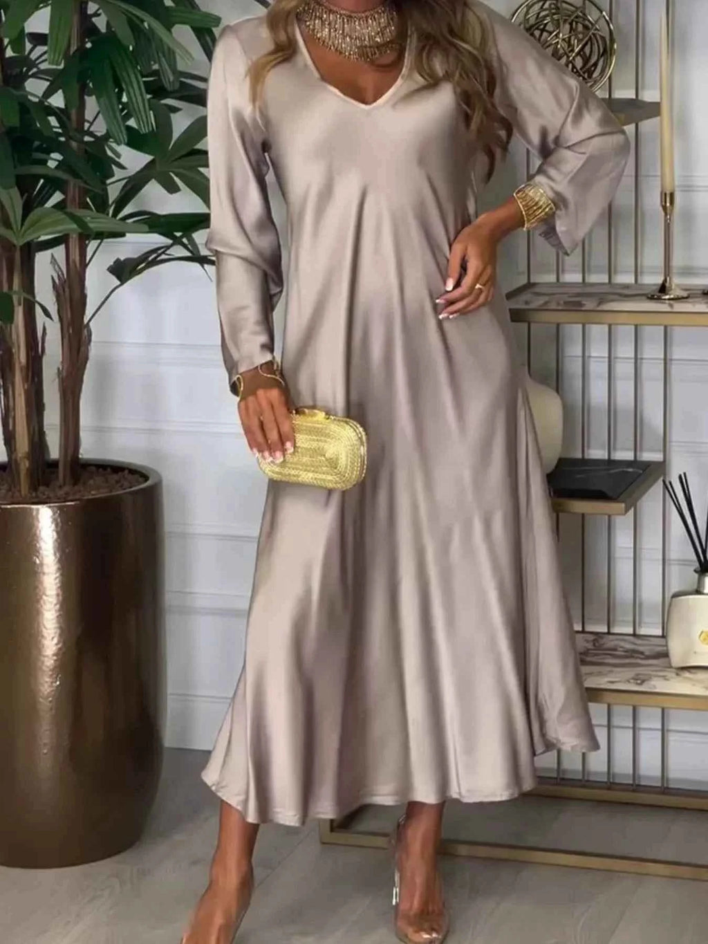 V-Neck Long Sleeve Dress