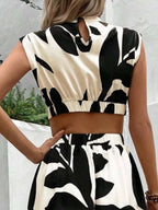 Cutout Printed Cap Sleeve Midi Dress - TNT Dress Co.