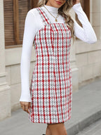 Plaid Tweed Square Neck Mini Dress - The Nicole - Tayan Dress Co.