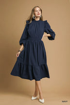 Midi Dress with Ruffle Shoulder - The Nicole - Tayan Dress Co.