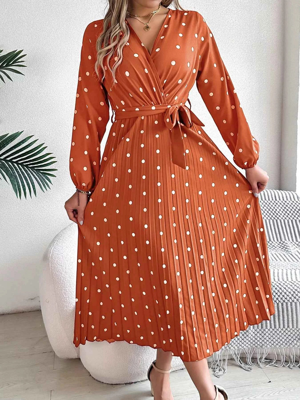 Long Sleeve Midi Pleated Dress
