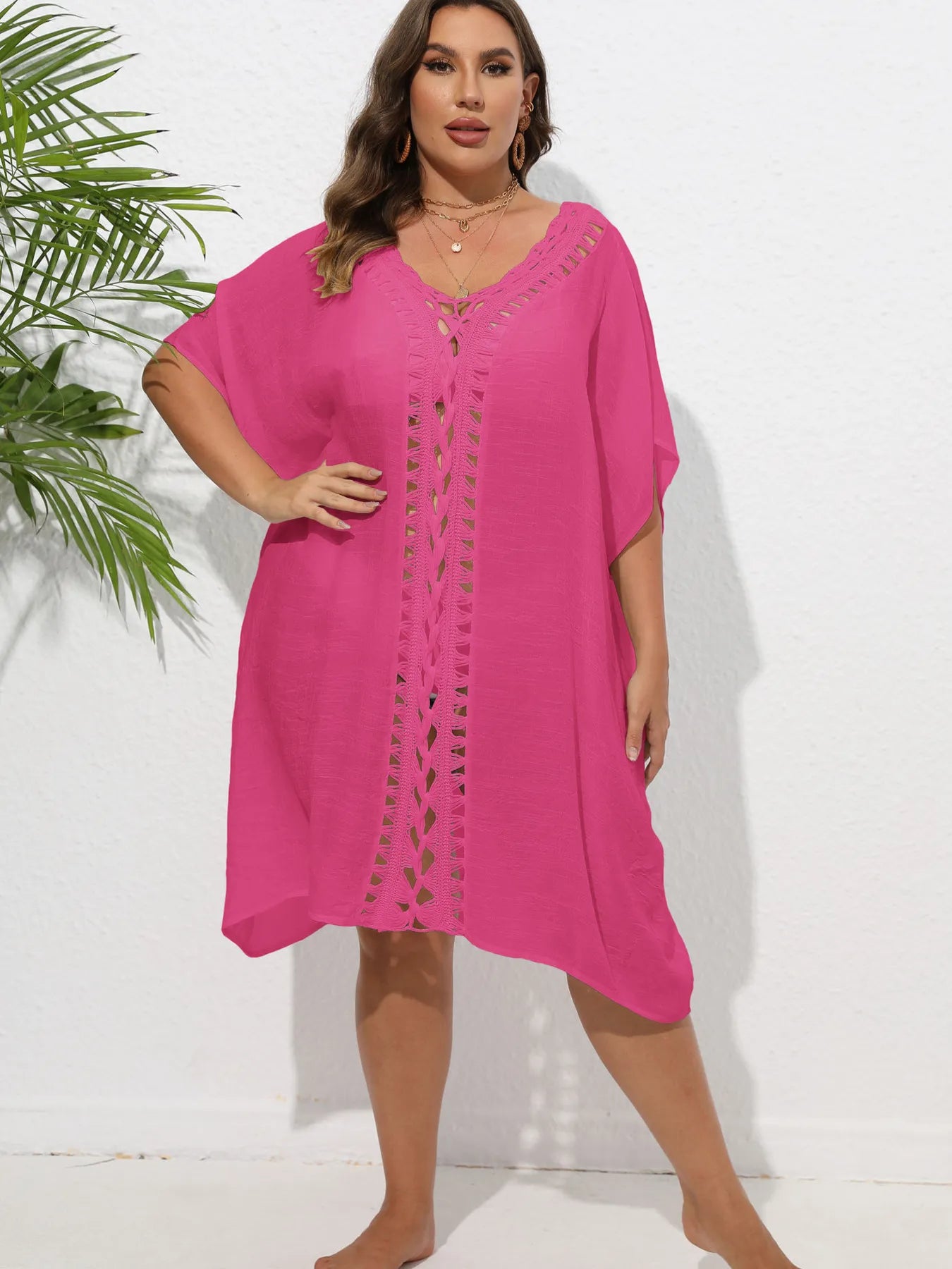 Crochet Trim V - Neck Beach Cover Up Dress - TNT Dress Co.