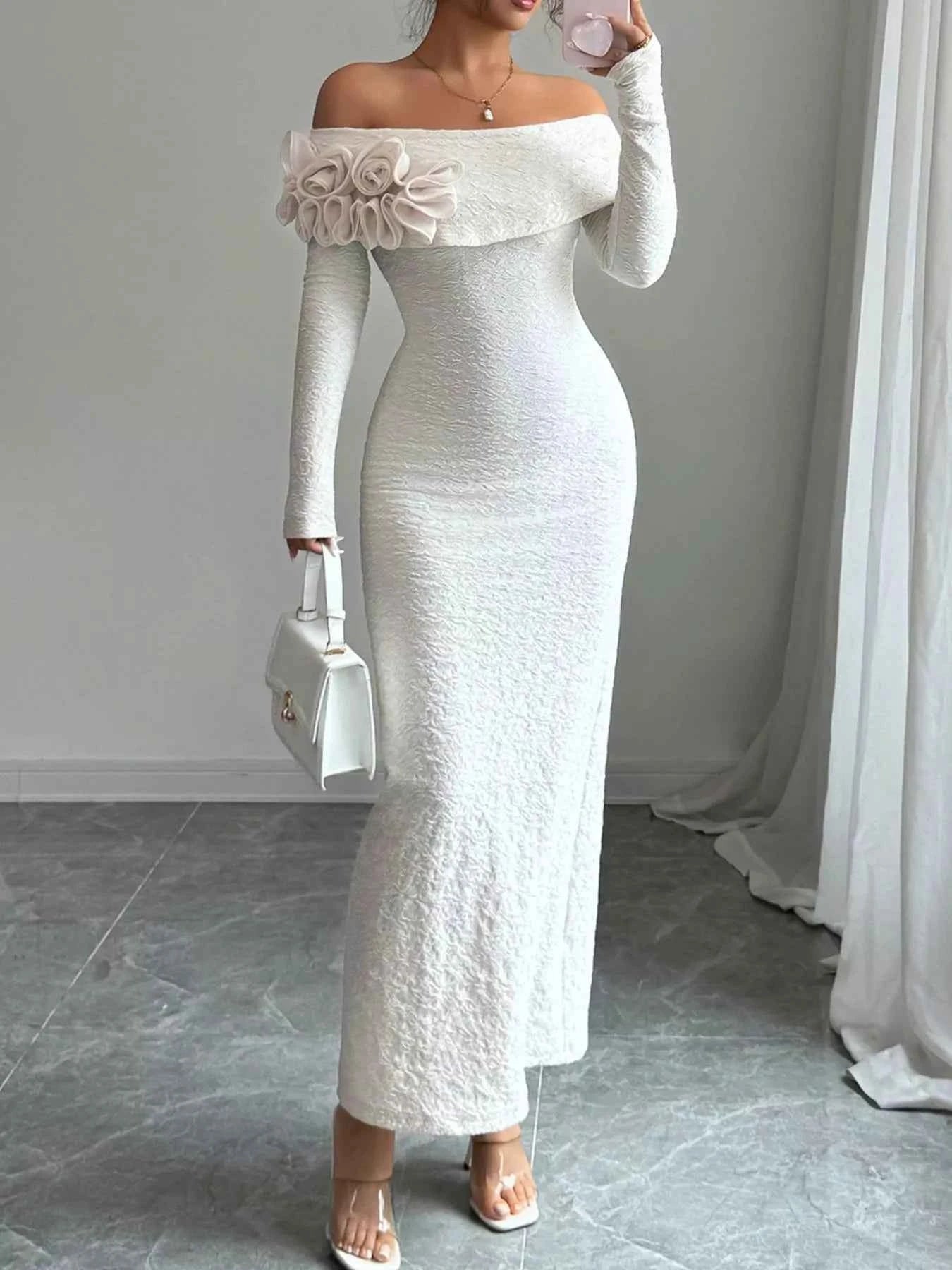 Off-Shoulder Long Sleeve Dress