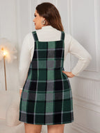 Plus Size Honey Plaid Wide Strap Overall Dress - TNT Dress Co.