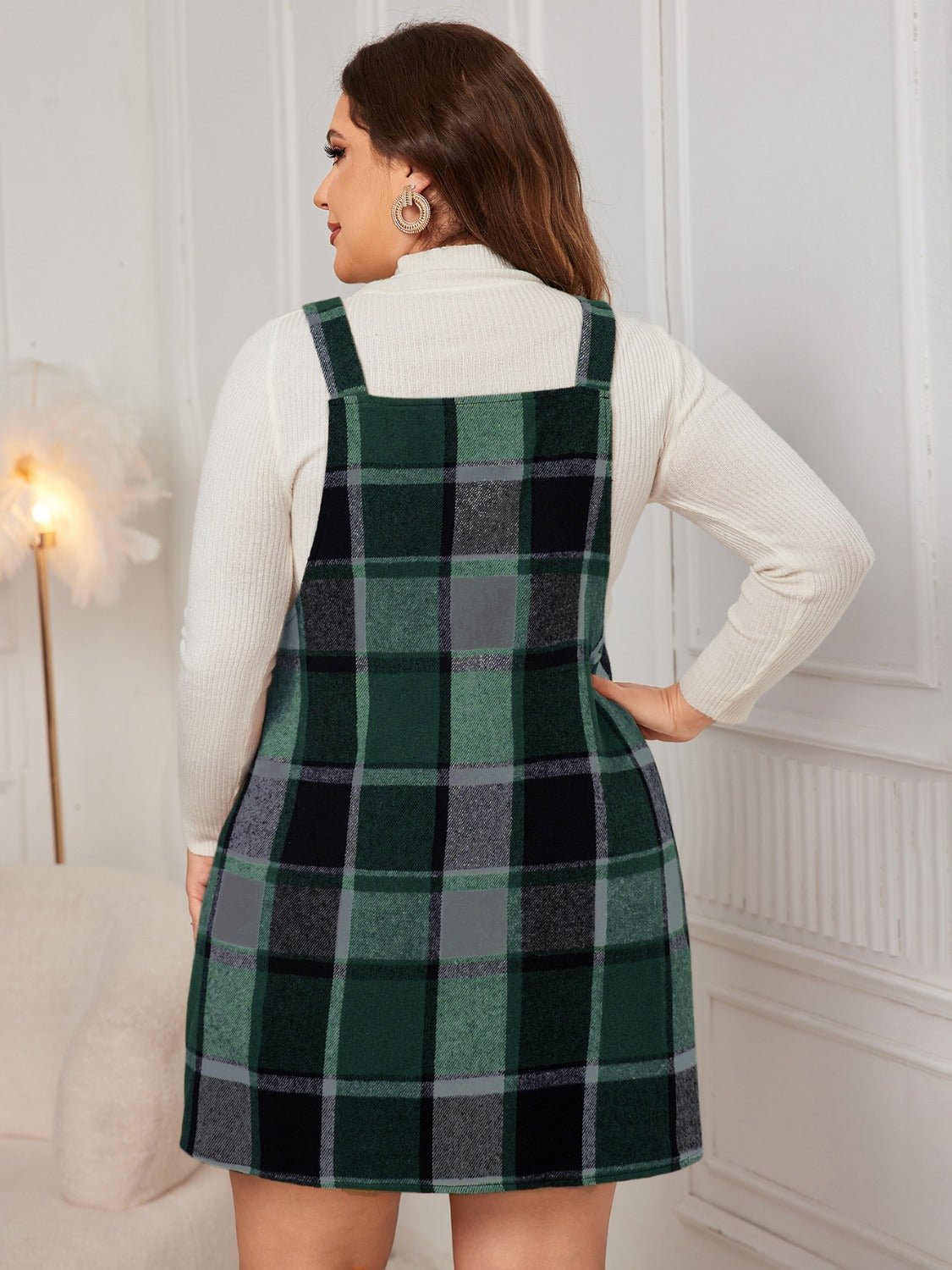 Plus Size Honey Plaid Wide Strap Overall Dress - TNT Dress Co.