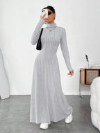 Ribbed Turtleneck Long Sleeve Maxi Knit Dress - The Nicole - Tayan Dress Co.