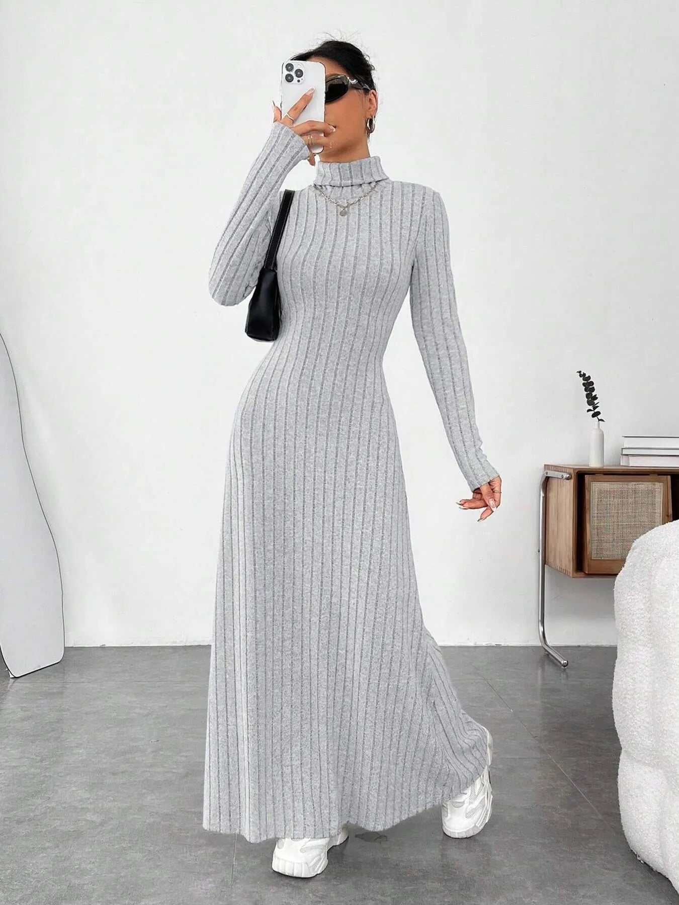 Ribbed Turtleneck Long Sleeve Maxi Knit Dress - The Nicole - Tayan Dress Co.