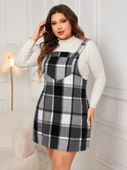 Plus Size Honey Plaid Wide Strap Overall Dress - TNT Dress Co.