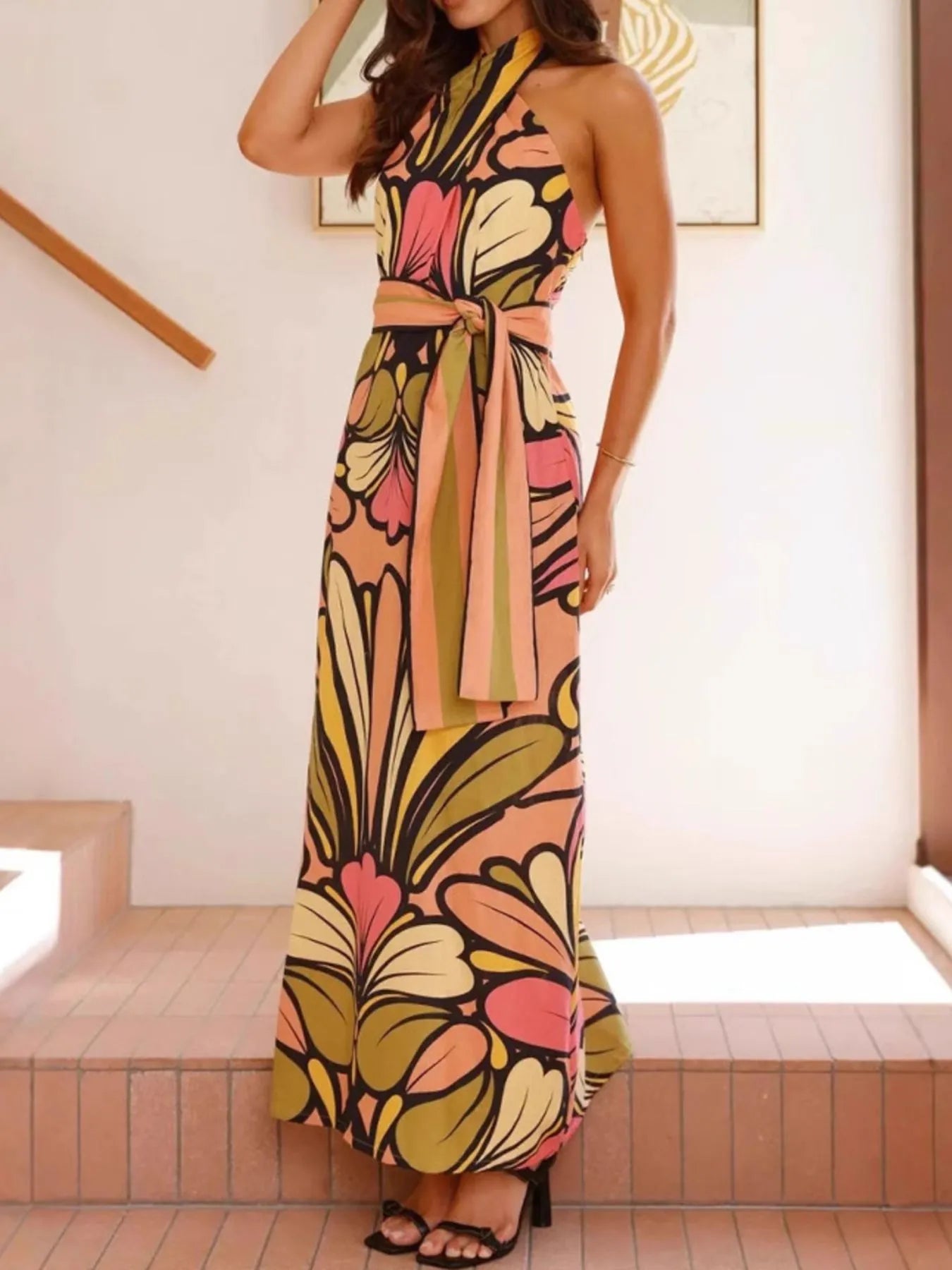 Printed Halter Neck Maxi Cami Dress - TNT Dress Co.