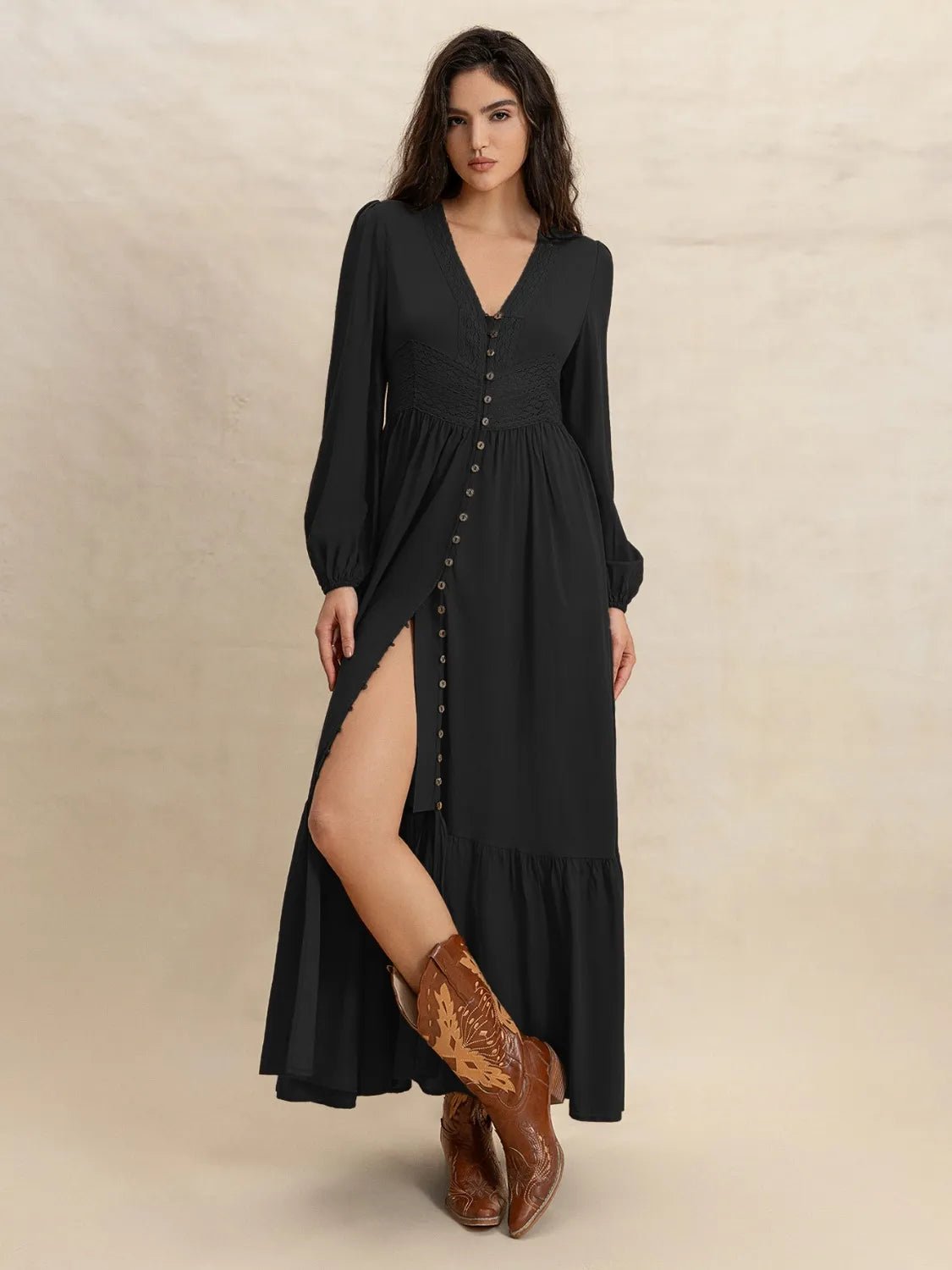 V - Neck Long Sleeve Dress - The Nicole - Tayan Dress Co.