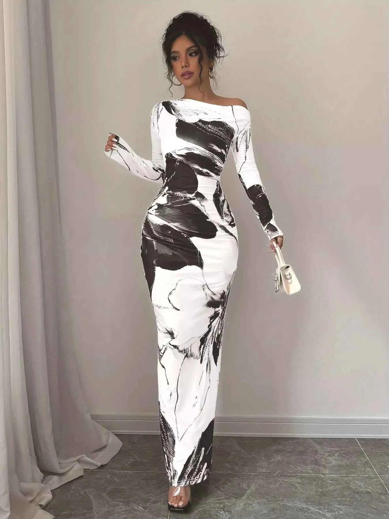 One Shoulder Long Sleeve Dress