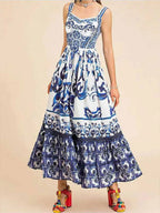 Full Size Printed Sweetheart Neck Maxi Cami Dress Plus Size - TNT Dress Co.