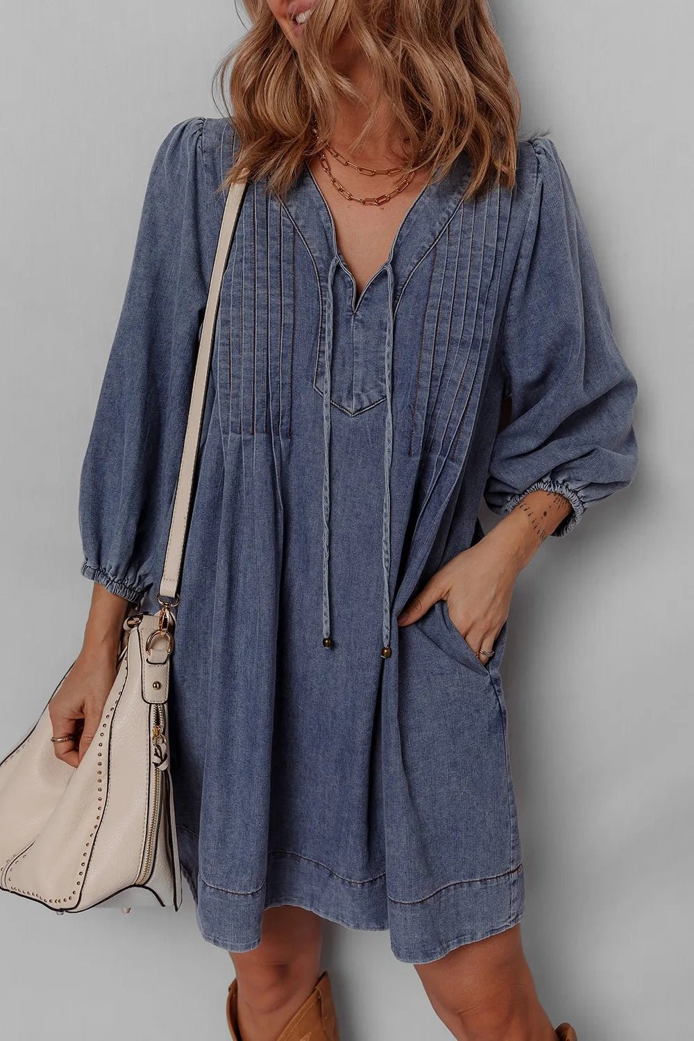 Long Sleeve Denim Dress - The Nicole - Tayan Dress Co.