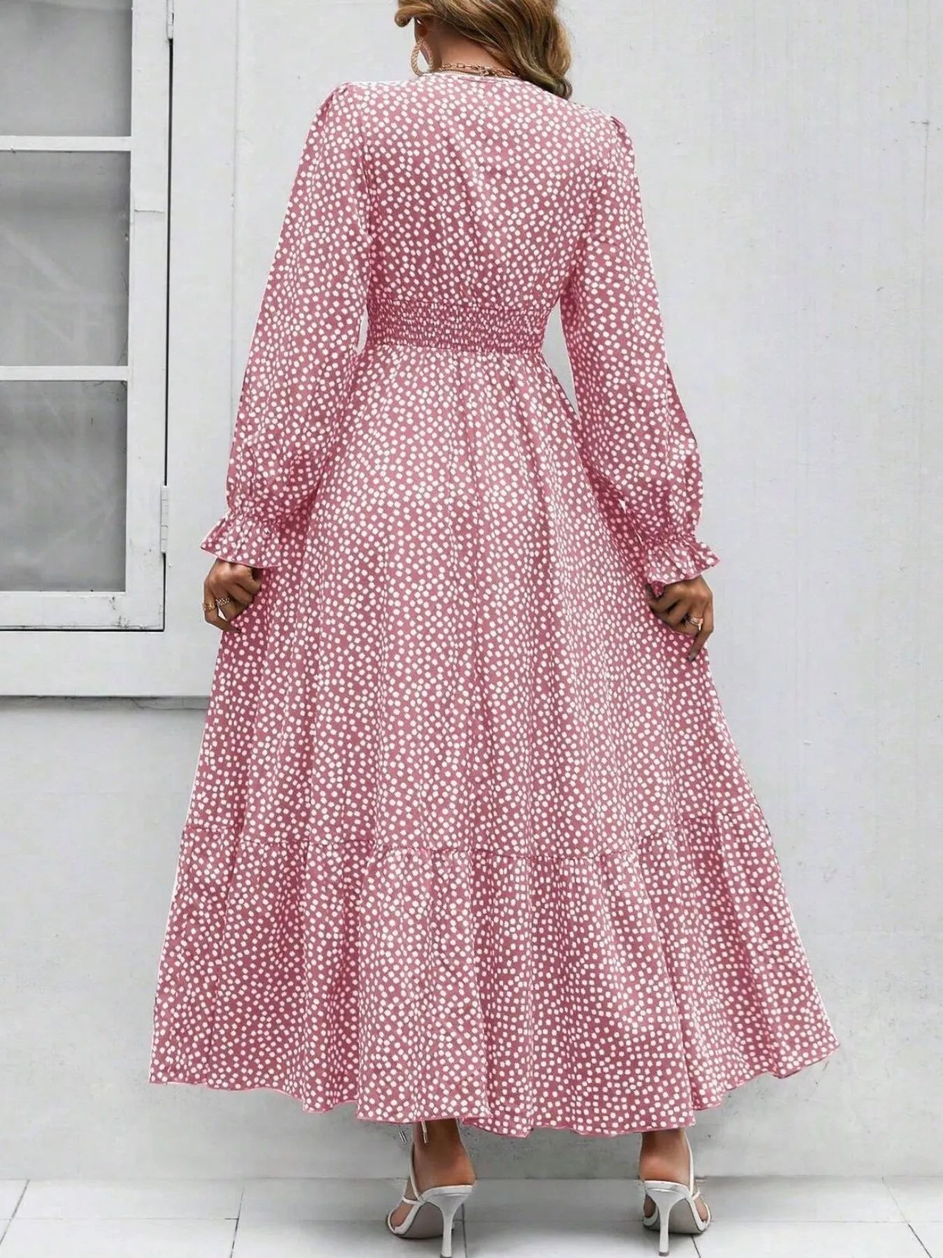 Smocked Waist Polka Dot Long Sleeve Maxi Dress - The Nicole - Tayan Dress Co.