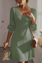 V - Neck Long Sleeve Textured Dress - TNT Dress Co.