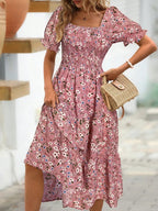 Floral Square Neck Short Sleeve Tiered Dress - TNT Dress Co.
