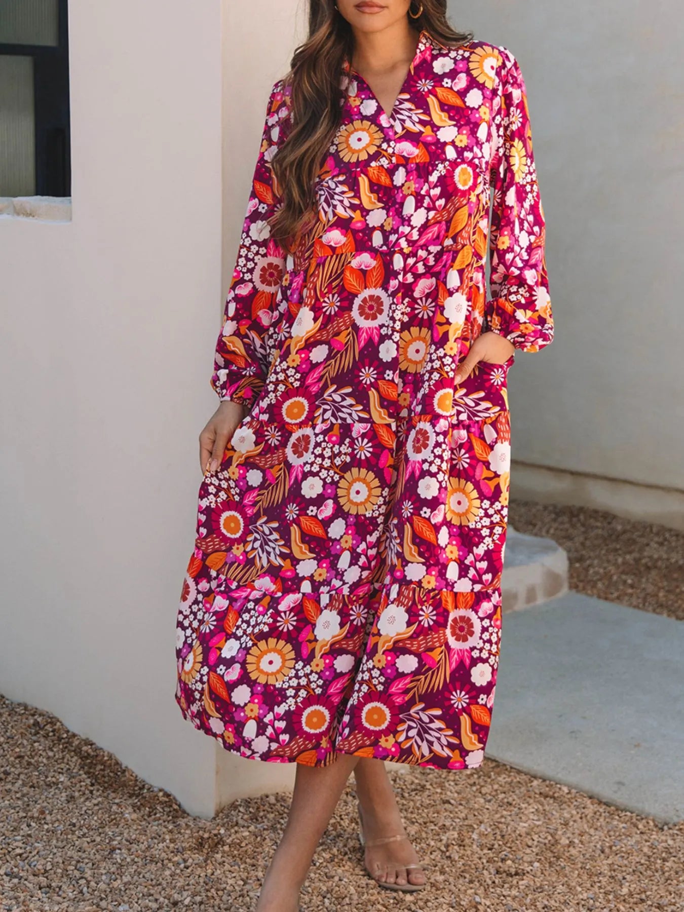 Long Sleeve Midi Dress with Pockets - The Nicole - Tayan Dress Co.