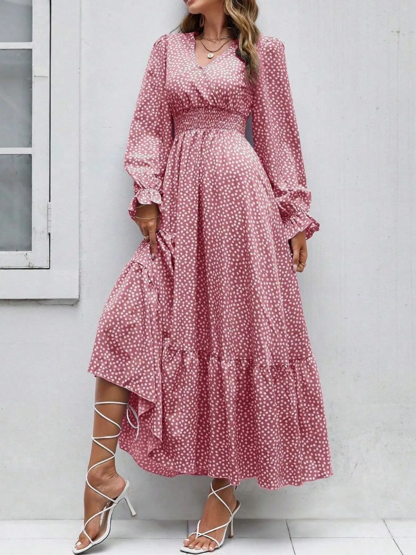 Smocked Waist Polka Dot Long Sleeve Maxi Dress - The Nicole - Tayan Dress Co.