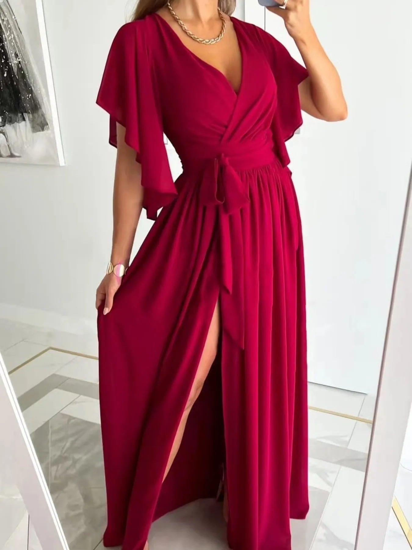 Flutter Sleeve Surplice Tie Waist Dress - TNT Dress Co.