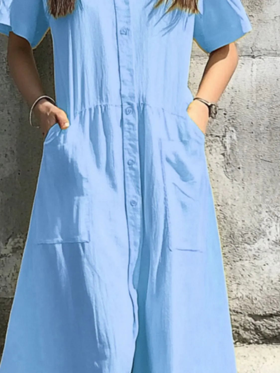 Button Front Short Sleeve Midi Dress - TNT Dress Co.