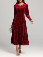 V - Neck Floral Print Long Sleeve Midi Dress - TNT Dress Co.