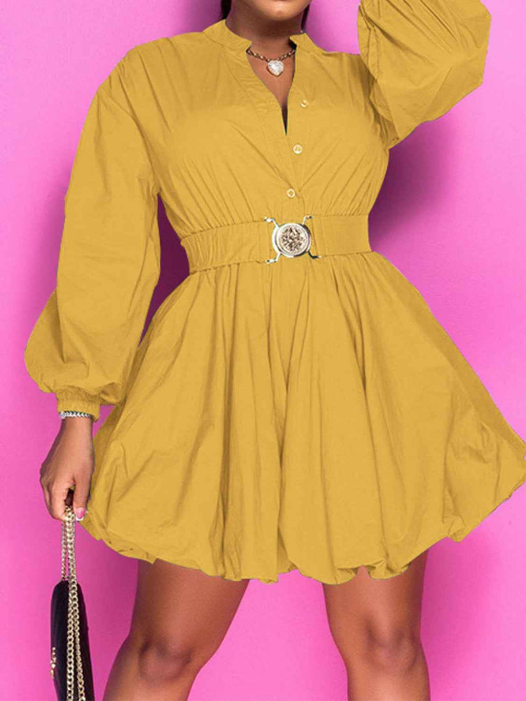 Button Up Notched Sleeve Dress