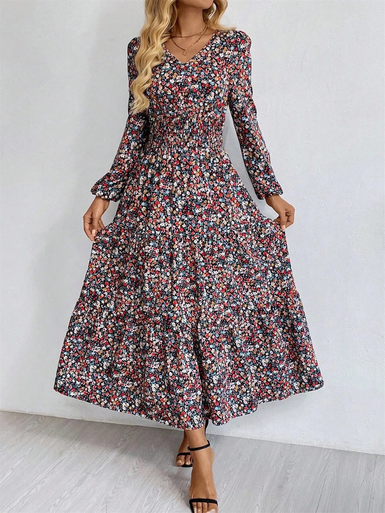 V - Neck Long Sleeve Dress - The Nicole - Tayan Dress Co.