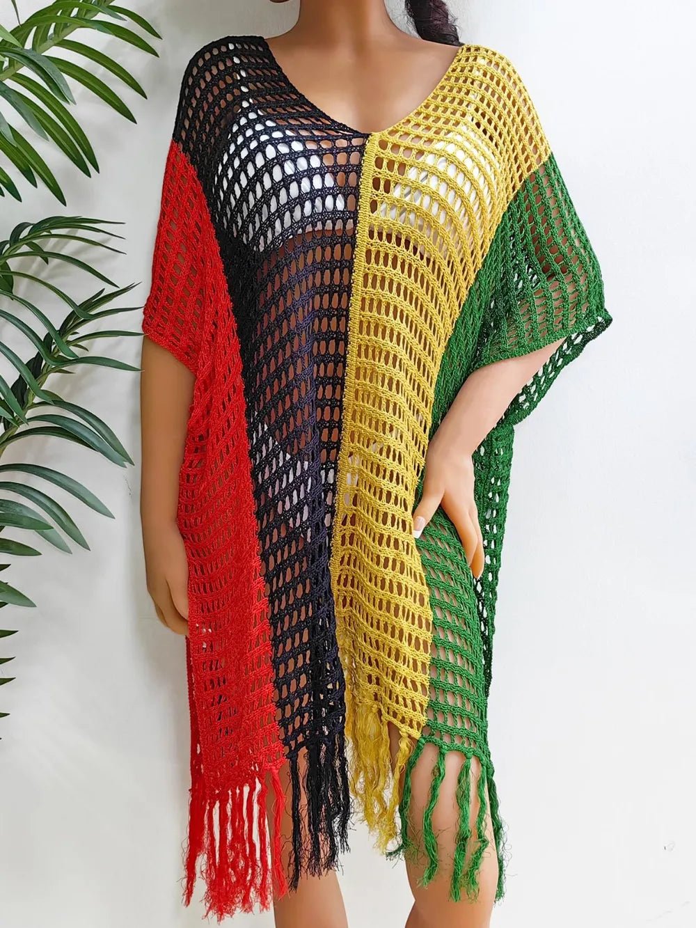 Fringe Color Block Scoop Neck Cover Up - TNT Dress Co.